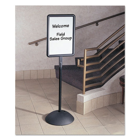 Writeway Double-sided Magnetic Dry Erase Standing Message Sign, Rectangle, 65" Tall Black Stand, 14.25 X 22.25 White Face