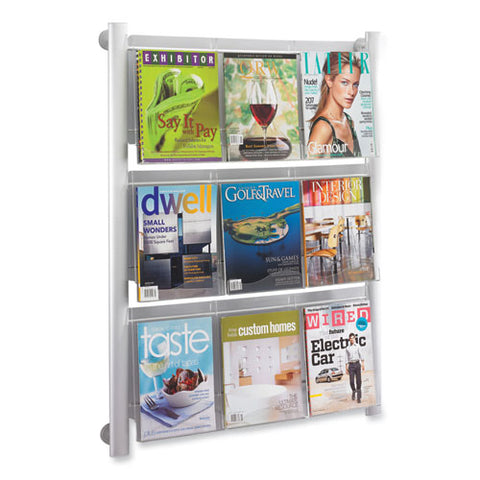 Luxe Magazine Rack, 9 Compartments, 31.75w X 5d X 41h, Clear/silver