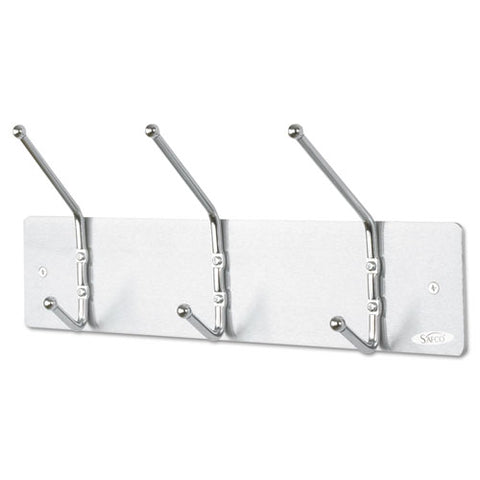 Metal Wall Rack, Three Ball-tipped Double-hooks, Metal, 18w X 3.75d X 7h, Satin