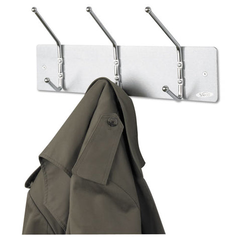 Metal Wall Rack, Three Ball-tipped Double-hooks, Metal, 18w X 3.75d X 7h, Satin