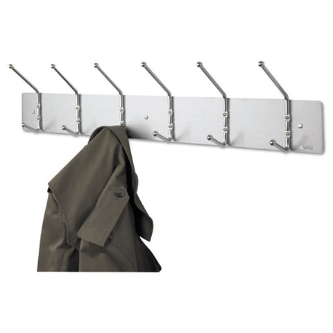 Metal Wall Rack, Six Ball-tipped Double-hooks, Metal, 36w X 3.75d X 7h, Satin