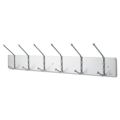 Metal Wall Rack, Six Ball-tipped Double-hooks, Metal, 36w X 3.75d X 7h, Satin