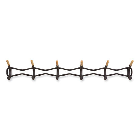 Family Coat Wall Rack, 6 Hook, 42.75w X 5.25d X 7.25h, Black