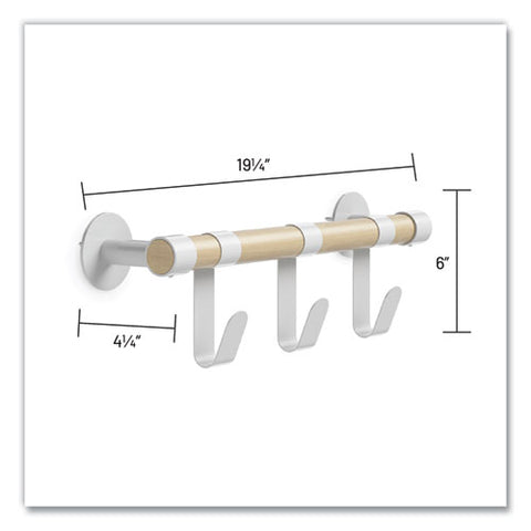 Resi Coat Wall Rack, 3 Hook, 19.75w X 4.25d X 6h, White