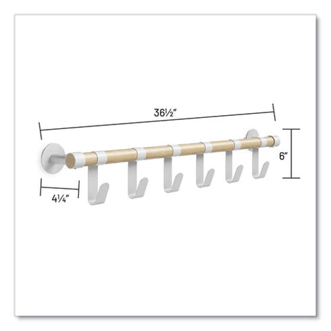 Resi Coat Wall Rack, 6 Hook, 36.25w X 4.25d X 6h, White