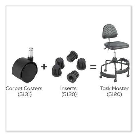 Task Master Carpet Casters, 2" Wheel, Black, 5/set