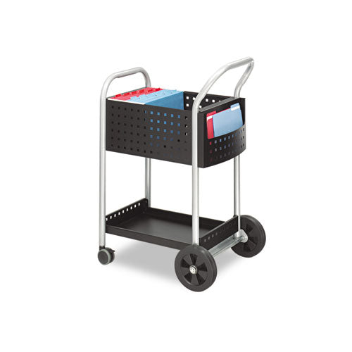 Scoot Dual-purpose Mail And Filing Cart, Metal, 1 Shelf, 2 Bins, 22" X 27" X 40.5", Black/silver