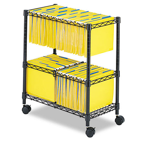 Two-tier Rolling File Cart, Metal, 3 Bins, 25.75" X 14" X 29.75", Black