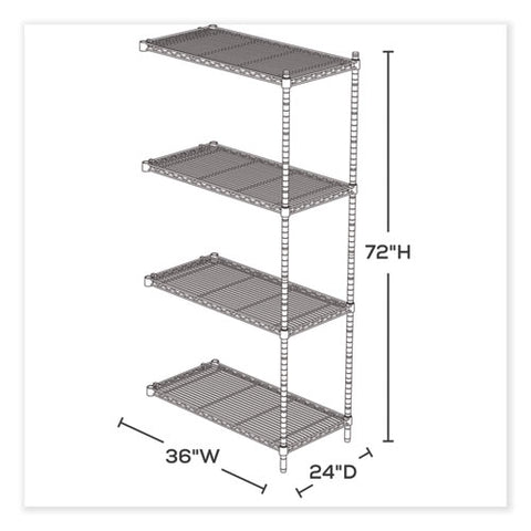 Industrial Add-on Unit, Four-shelf, 36w X 24d X 72h, Steel, Black