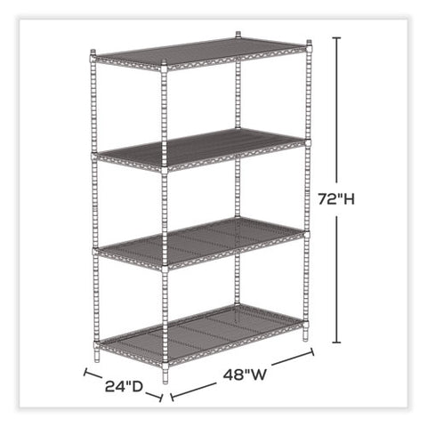 Industrial Wire Shelving, Four-shelf, 48w X 24d X 72h, Black