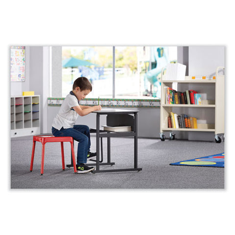 Steel Guest Stool, Backless, Supports Up To 275 Lb, 15" To 15.5" Seat Height, Red Seat, Red Base