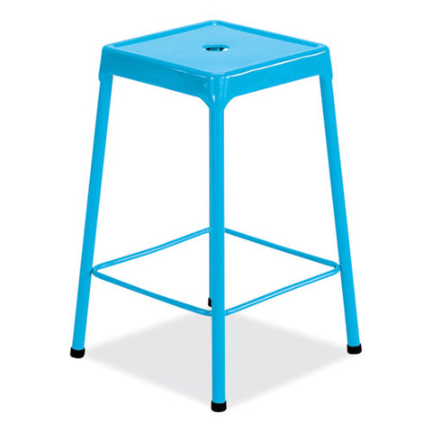 Steel Counter Stool, Backless, Supports Up To 250 Lb, 25" Seat Height, Baby Blue Seat, Baby Blue Base