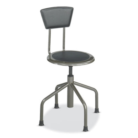 Diesel Low Base Stool With Back, Supports Up To 250 Lb, 16" To 22" Seat Height, Black Seat, Black Back, Pewter Base