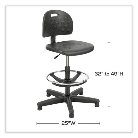 Soft Tough Economy Workbench Chair, Supports Up To 250 Lb, 22" To 32" Seat Height, Black Seat, Black Back, Black Base