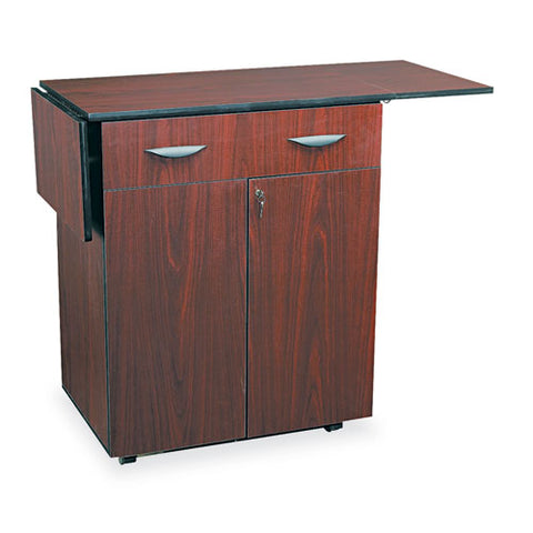 Hospitality Cart With Drop Leaves, Engineered Wood, 3 Shelves, 1 Drawer, 32.5" To 56.25" X 20.5" X 38.75", Mahogany