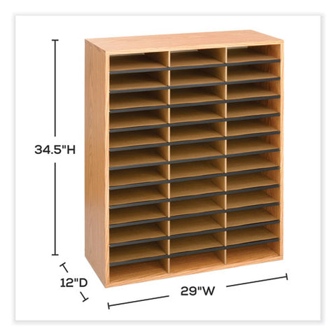 Wood/corrugated Literature Organizer, 36 Compartments, 29 X 12 X 34.5, Medium Oak