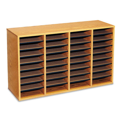 Wood/laminate Literature Sorter, 36 Compartments, 39.25 X 11.75 X 24, Medium Oak