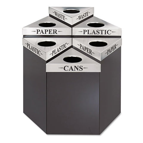 Trifecta Waste Receptacle, 38" High Base, Steel, Black