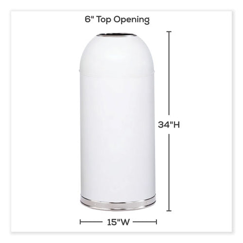 Open Top Dome Receptacle, 15 Gal, Steel, White