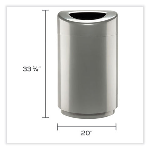 Open Top Round Waste Receptacle, 30 Gal, Steel, Silver