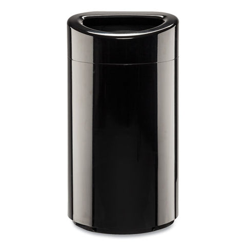 Open Top Oval Waste Receptacle, 14 Gal, Steel, Black