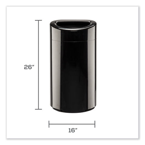 Open Top Oval Waste Receptacle, 14 Gal, Steel, Black