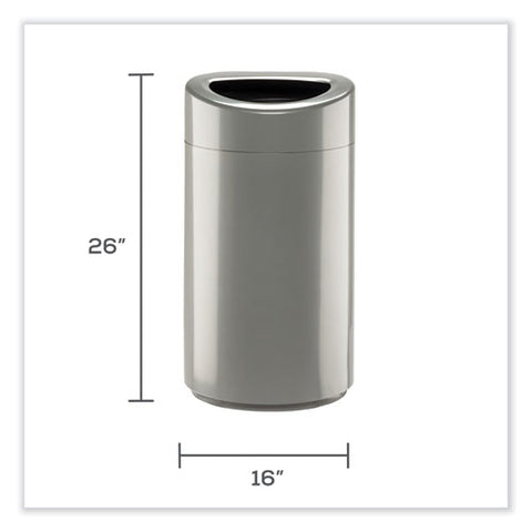 Open Top Oval Waste Receptacle, 14 Gal, Steel, Silver