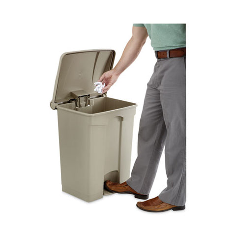 Large Capacity Plastic Step-on Receptacle, 17 Gal, Plastic, Tan