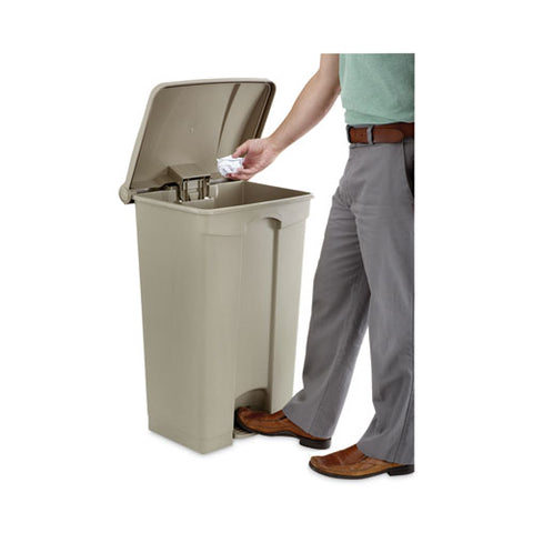 Large Capacity Plastic Step-on Receptacle, 23 Gal, Plastic, Tan