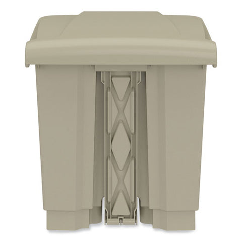 Plastic Step-on Receptacle, 8 Gal, Metal, Tan