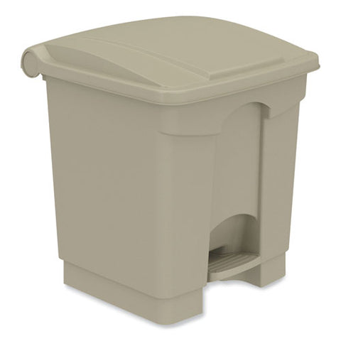 Plastic Step-on Receptacle, 8 Gal, Metal, Tan