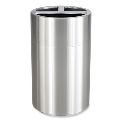 Triple Recycling Receptacle, 40 Gal, Steel, Brushed Aluminum