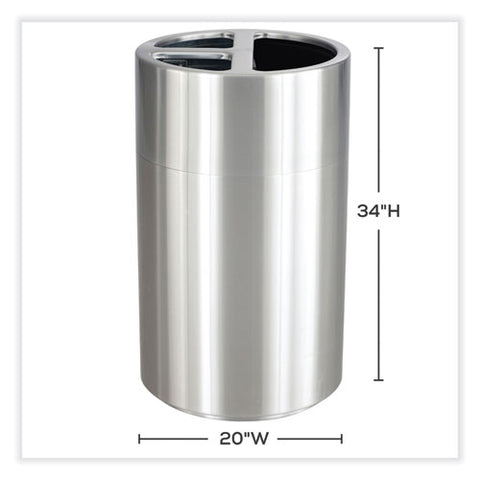 Triple Recycling Receptacle, 40 Gal, Steel, Brushed Aluminum