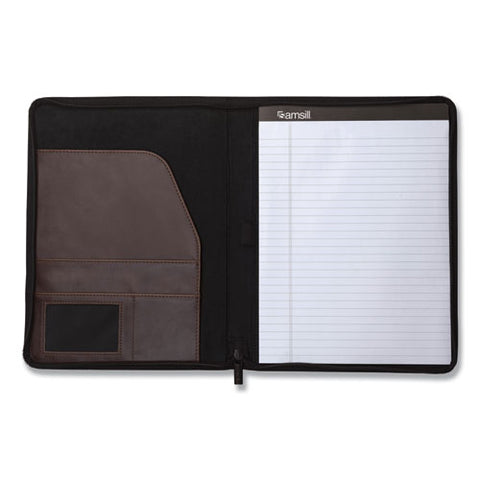 Vintage Hardback Zipper Portfolio, Vinyl, Dark Brown, 11 X 8.5