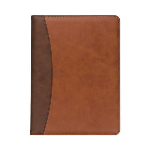 Two-tone Padfolio With Spine Accent, 10.6w X 14.25h, Polyurethane, Tan/brown