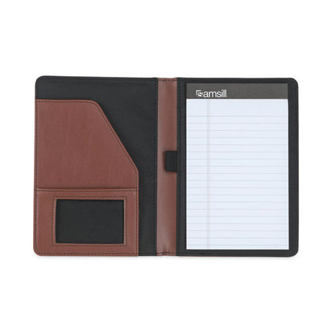 Contrast Stitch Leather Padfolio, 6.25w X 8.75h, Open Style, Brown