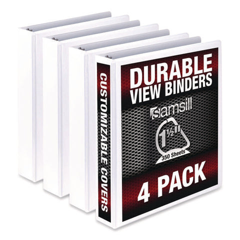 Durable D-ring View Binders, 3 Rings, 1.5" Capacity, 11.5" X 8.5", White, 4/pack