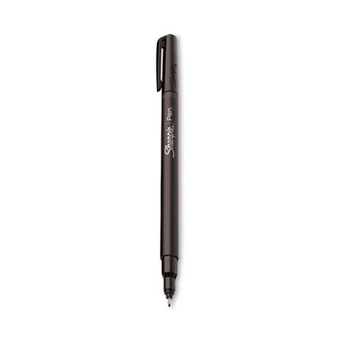 Water-resistant Ink Porous Point Pen, Stick, Fine 0.4 Mm, Black Ink, Black Barrel, 4/pack