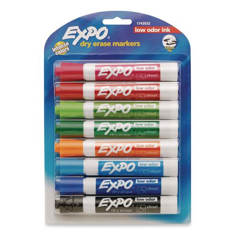 Low-odor Dry-erase Markers, Broad Chisel Tip, Assorted Colors, 8/pack