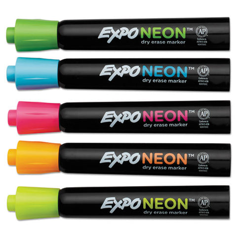 Neon Windows Dry Erase Marker, Broad Bullet Tip, Assorted Colors, 5/pack