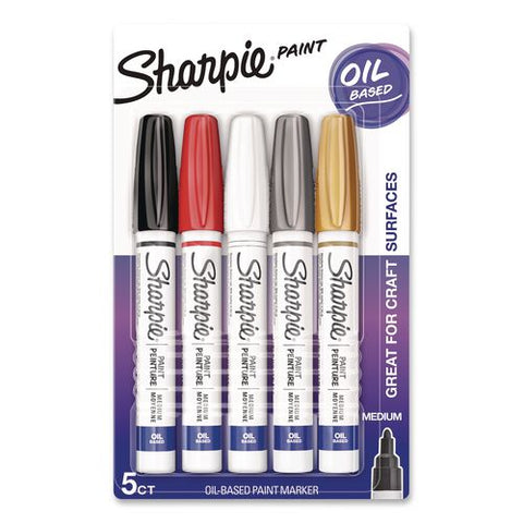 Permanent Paint Marker, Medium Bullet Tip, Assorted, 5/pack