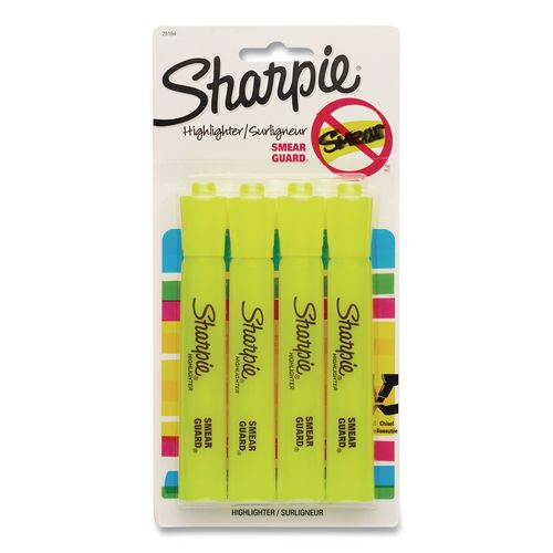 Tank Style Highlighters, Fluorescent Yellow Ink, Chisel Tip, Yellow Barrel, 4/carton
