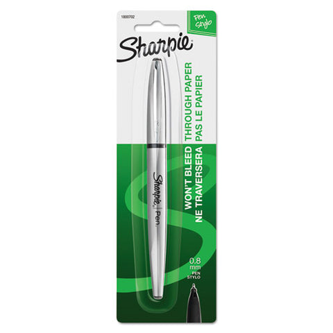 Stainless Steel Porous Point Pen, Stick, Fine 0.5 Mm, Black Ink, Brushed Silver Barrel