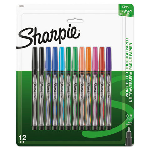 Water-resistant Ink Porous Point Pen, Stick, Fine 0.4 Mm, Assorted Ink And Barrel Colors, Dozen