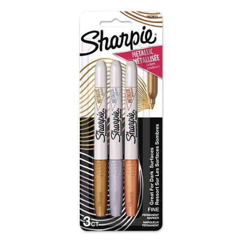 Fine Tip Permanent Markers, Fine Tip, Assorted Metallic Colors, 3/pack