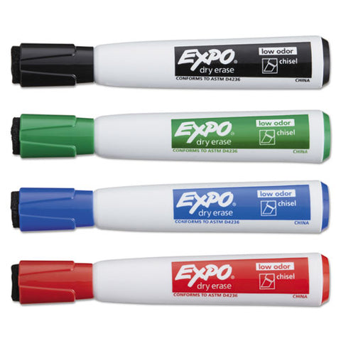 Magnetic Dry Erase Marker, Broad Chisel Tip, Assorted Colors, 4/pack