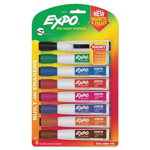 Magnetic Dry Erase Marker, Broad Chisel Tip, Assorted Colors, 8/pack