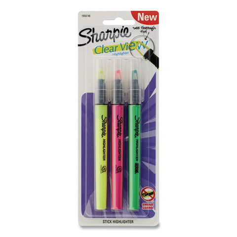 Clearview Pen-style Highlighter, Assorted Ink Colors, Chisel Tip, Assorted Barrel Colors, 3/pack