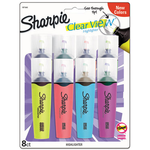 Clearview Tank-style Highlighter, Assorted Ink Colors, Chisel Tip, Assorted Barrel Colors, 8/set