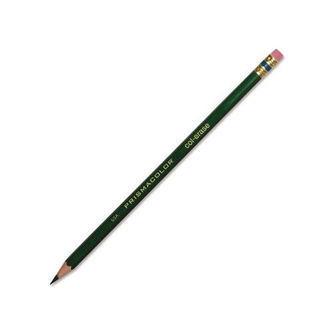 Col-erase Pencil With Eraser, 0.7 Mm, 2b (#1), Green Lead, Green Barrel, Dozen